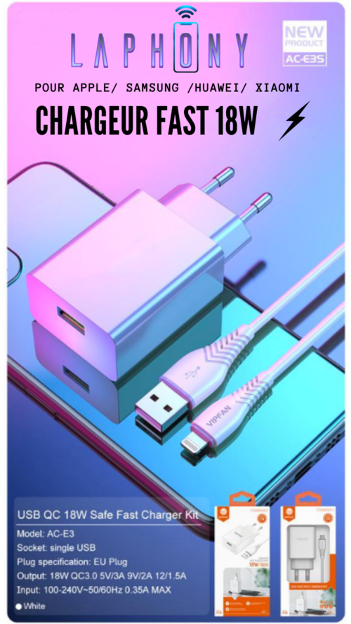 USB SAFE FAST CHARGER KIT LIGHTNING